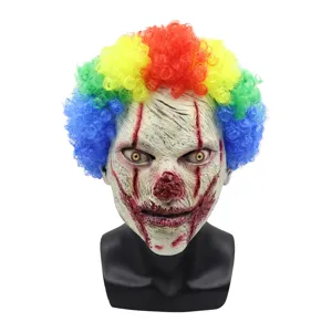 Scary clown mask with colorful curly hair for Halloween party cosplay dress up fun events
