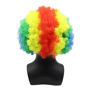 Colorful clown wig for Halloween party, funny curly afro hair costume dress up accessory.
