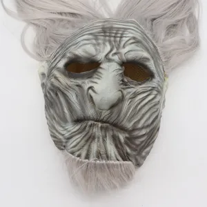 Halloween horror latex mask with long gray hair creepy old monster creature costume party prop