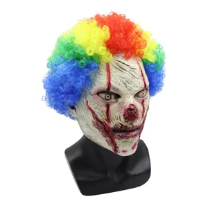 Scary clown mask with colorful curly hair for Halloween party costume events and cosplay props.