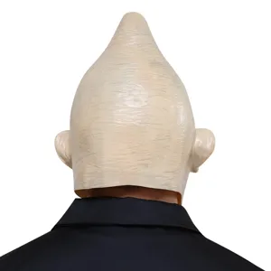 Detail view of the funny pale latex conehead costume mask for Halloween parties and events.