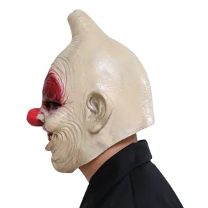 Detailed side view of the creepy horror clown latex mask, perfect for Halloween parties.