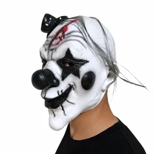 Scary devil clown latex mask with mini hat and hair for Halloween party cosplay props.
