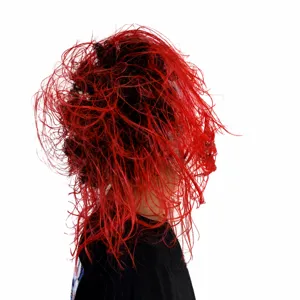 Halloween Horror Ghost Face Mask with Wild Red Wig Masquerade Party Costume Prop