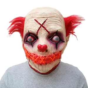 Maschera in lattice da clown spaventoso luminoso a LED per festa di Halloween dettaglio