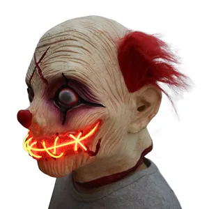 Maschera da clown spaventosa in lattice luminoso LED Halloween tema film orrore festa accessorio