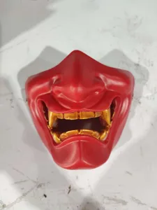 Halloween eng Hannya masker, Japanse demon halfmasker met gouden tanden voor feestelijk feest.