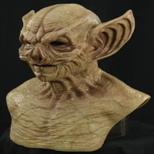 Halloween yellow goblin mask creepy monster demon latex headpiece for cosplay party detail