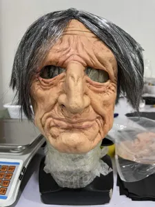 Realistic old man mask with grey hair scary Halloween latex headgear costume party prop decor