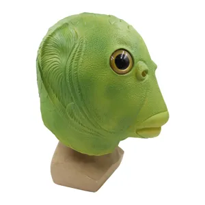 Funny green fish latex mask for Halloween party costume cosplay events and live streaming props.
