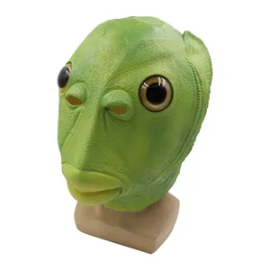 Green fish monster latex mask, funny creepy animal headwear for Halloween costume party cosplay.
