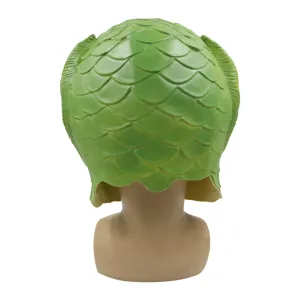 Green fish monster latex mask headgear for Halloween costume party performance prop back view