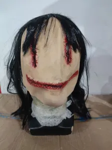 Halloween creepy faceless ghost mask with black hair bloody stitched scary party dress up prop
