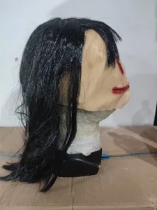 Halloween scary faceless long hair bloody ghost mask latex prop for party spooky haunted house