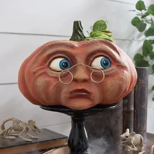 Halloween pumpkin head decor spooky party yard decor resin sculpture funny face prop