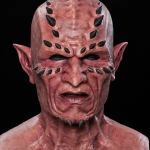 Horror latex demon mask with spikes, creepy Halloween cosplay costume headpiece prop.