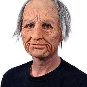 Realistic old man silicone mask with gray hair Halloween costume party headgear prop