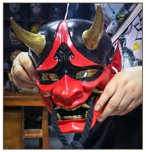 Japanese Hannya Demon Mask Halloween Cosplay Costume Prop Devil Horns Evil Mask Scary Toy