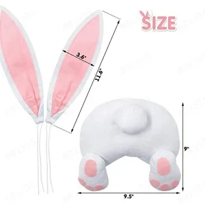 Easter bunny ears and tail plush costume set white pink party decoration props