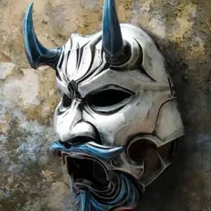 Japanese samurai hannya demon mask for Halloween cosplay party decoration silver blue