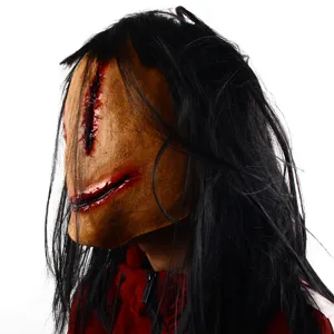 Halloween horror bloody faceless long hair ghost mask scary party costume creepy prop decor
