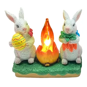 Lapin de Pâques Veilleuse Résine Artisanat Ornement Oeuf de Pâques Lampe Décorative LED Plug-in Lumière Vacances Maison Décor