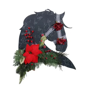 Kerstkrans paardenhoofd handgemaakte kunstmatige dennentakken rode bessen deurdecor