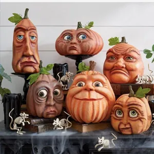 Halloween Pumpkin Outdoor Decoration Resin Scary Human Face Pumpkin Head Sculpture Yard Party Horror Prop Home Decor