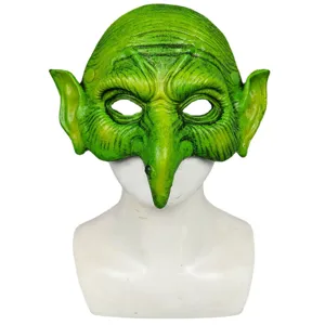 Mascara de media cara de monstruo verde de Halloween fiesta de miedo cosplay nariz larga