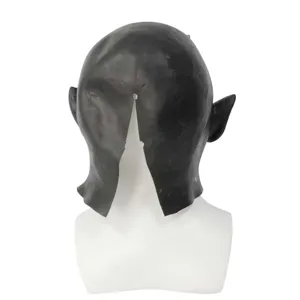 Mascarilla de latex de monstruo de terror negro con orejas puntiagudas para fiesta de Halloween.