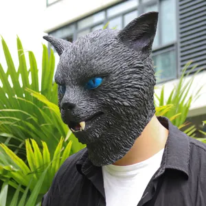 Halloween black cat latex mask creepy animal headgear for costume party and cosplay props