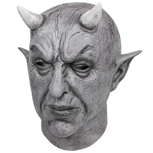 Mascara de latex de monstruo de terror de Halloween cara de demonio gris con cuernos accesorio
