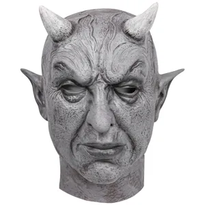 Máscara de látex de monstruo de terror de Halloween con cuernos cara de demonio gris accesorio