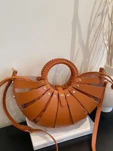 Modische PU Leder Muschel Tasche Gewebter Griff Trendige Casual Tägliche Umhängetasche