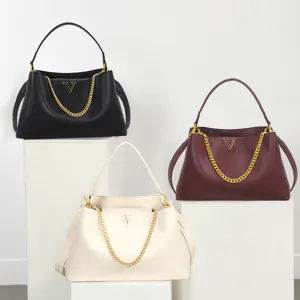 Stylish large capacity shoulder handbag with gold chain detail, available in three colors.