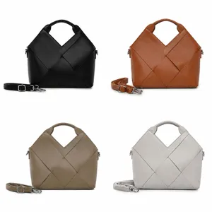 Stylish woven PU leather tote bag with adjustable crossbody strap, large capacity handbag.