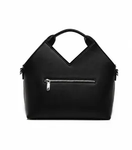 Black minimalist tote bag for women, large capacity commuter handbag with zipper pocket.