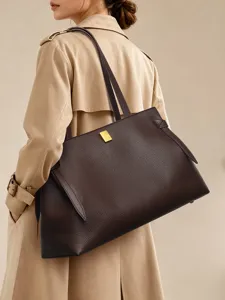 Womens Large Capacity PU Leather Tote Bag Vintage Casual Commuting Shoulder Bag Top Handle Handbag