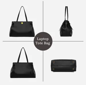 Borsa tote per laptop nera in pelle motivo litchi grande capacità borsa a spalla elegante