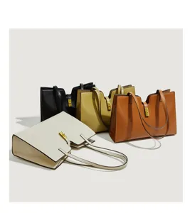 Detailansicht großer Damen Pendler Shopper Taschen mit Metallschloss und doppelten Schulterriemen.