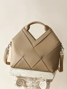 Woven leather handbag for women, large capacity stylish tote bag with top handle and shoulder strap.