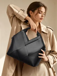 Fashion women large capacity woven tote bag, stylish commuting handbag for daily use.