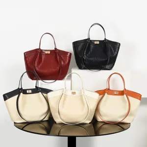 Bolso tote trenzado para mujer, elegante bolso de mano de piel sintética con cierre, bolso versátil.