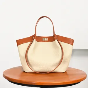 Bolso tote tejido para mujer elegante estilo francés bolso de hombro de cuero fino