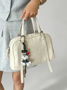 Women's white soft leather handbag crossbody casual large capacity tote shoulder bag