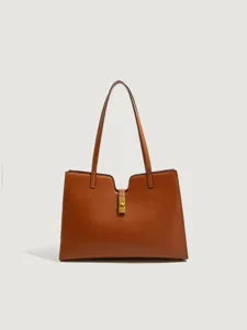 Mode PU Leder Tragetasche Große Kapazität Damen Pendler Umhängetasche Einfache Elegante Handtasche Mit Metallschloss Für Büro Alltag