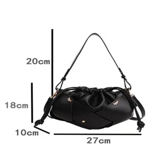 Black woven cloud shoulder bag stylish commuter crossbody bag with dimension details