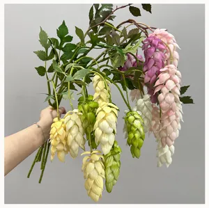 Artificial hops flower branch soft glue fake plant for wedding home decor display