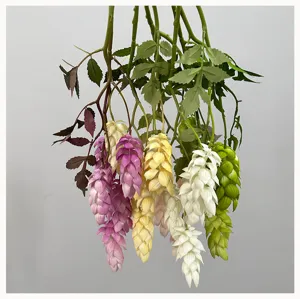Artificial hop flower branch soft rubber simulation plant for wedding home decor display.