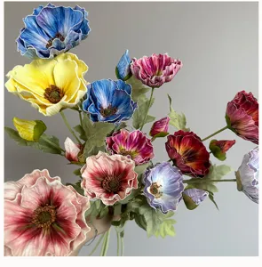 Bouquet de fleurs artificielles haut de gamme, coquelicots et anémones, déco florale EVA.